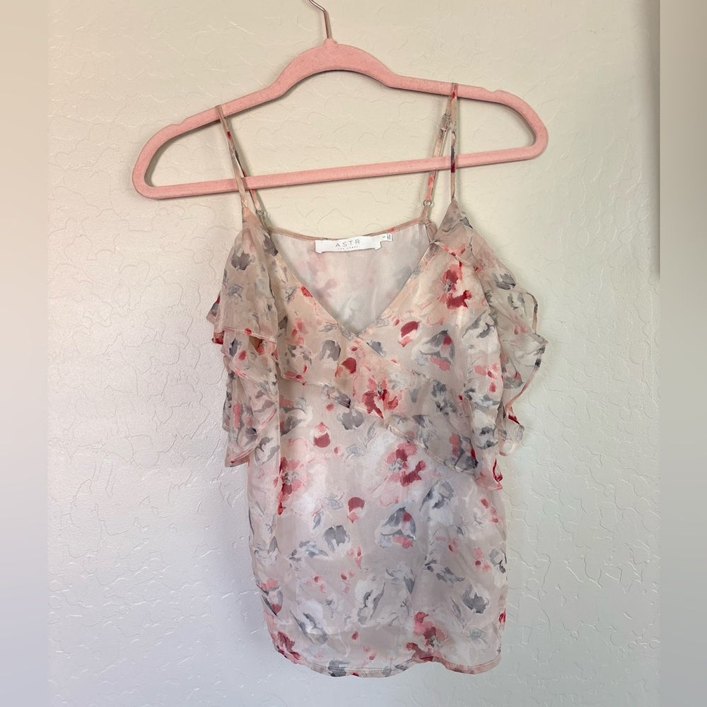 Astr the label pink floral ruffle off shoulder camisole top small
